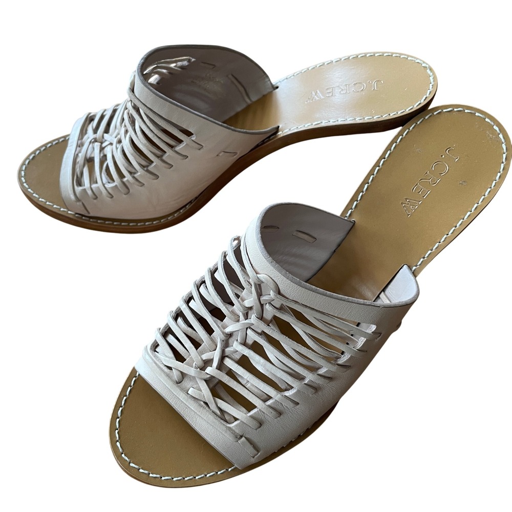 J.Crew‎ Marlow Leather Huarache Mules Size 7.5 Open Toe Block Heel Sandals